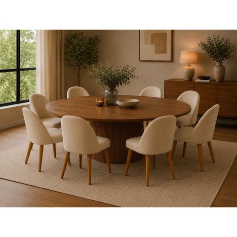 Kit 8 Cadeiras Lua Estofada Moderna Sala de Jantar Suede Bege