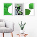 Ver imagem 2 de Kit 3 Quadros Abstratos Verdes Mulher Fé gratidão 45x34cm - com Vidro:madeira Preta