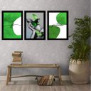 Ver imagem 1 de Kit 3 Quadros Abstratos Verdes Mulher Fé gratidão 45x34cm - com Vidro:madeira Preta