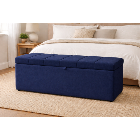 Recamier Calçadeira Baú Carla para Quarto Cama Casal 140 Cm Suede Azul Marinho do Lar Móveis e Decor