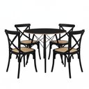 Ver imagem 1 de Conjunto Mesa Redonda Eames Black 90cm + 4 Cadeiras Paris Rattan Sala Cozinha Jantar La Mobilia