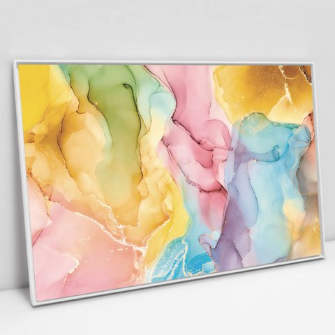 Quadro Decorativo Abstrato Arco Íris em tela Canvas TaColado Moldura Flutuante 4,5cm Branca 90 x 60c