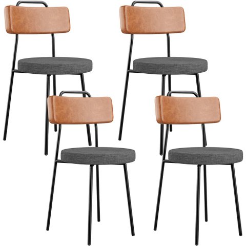 Kit 04 Cadeiras Estofada Sala De Jantar Barcelona L02 Couríssimo Camel Linho Cinza Escuro - Lyam Lya