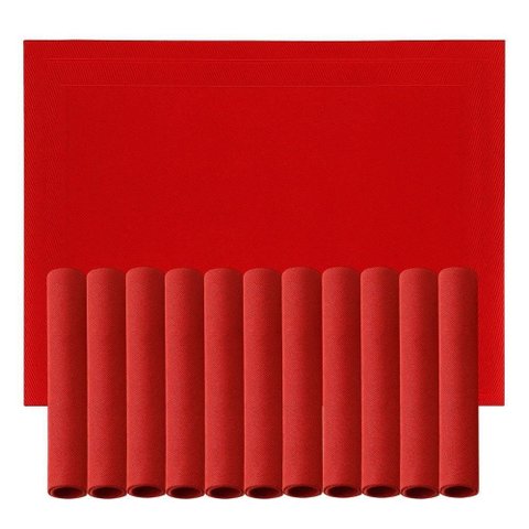 Jogo 12 Lugar Americano Retangular Mesa Pvc Vermelho Executivo 30x45cm em Casa Tem