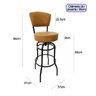 Kit 2 Banquetas Bar Bancada Média Altura 65cm Preta Giratória Encosto estofado Assento cor Caramelo  - 4