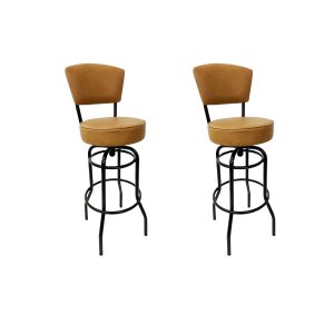 Kit 2 Banquetas Bar Bancada Média Altura 65cm Preta Giratória Encosto estofado Assento cor Caramelo 