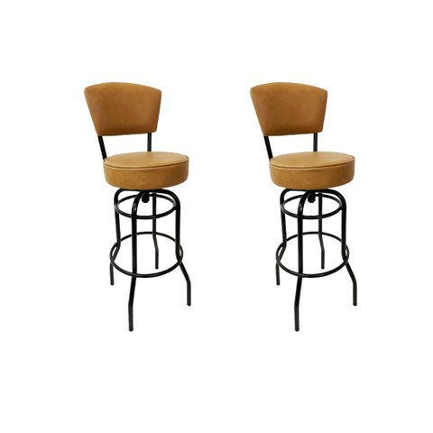 Kit 2 Banquetas Bar Bancada Média Altura 65cm Preta Giratória Encosto estofado Assento cor Caramelo 