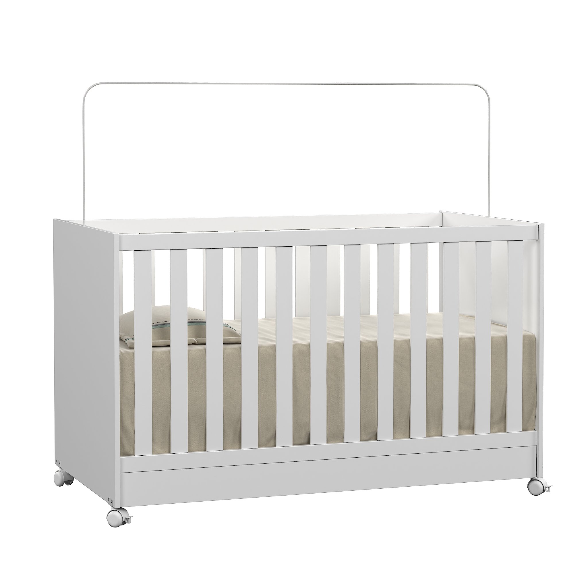 Mini Berço Infantil Vira Cama com Grade de Proteção Lateral e Rodízios para Quarto de Bebê - 6