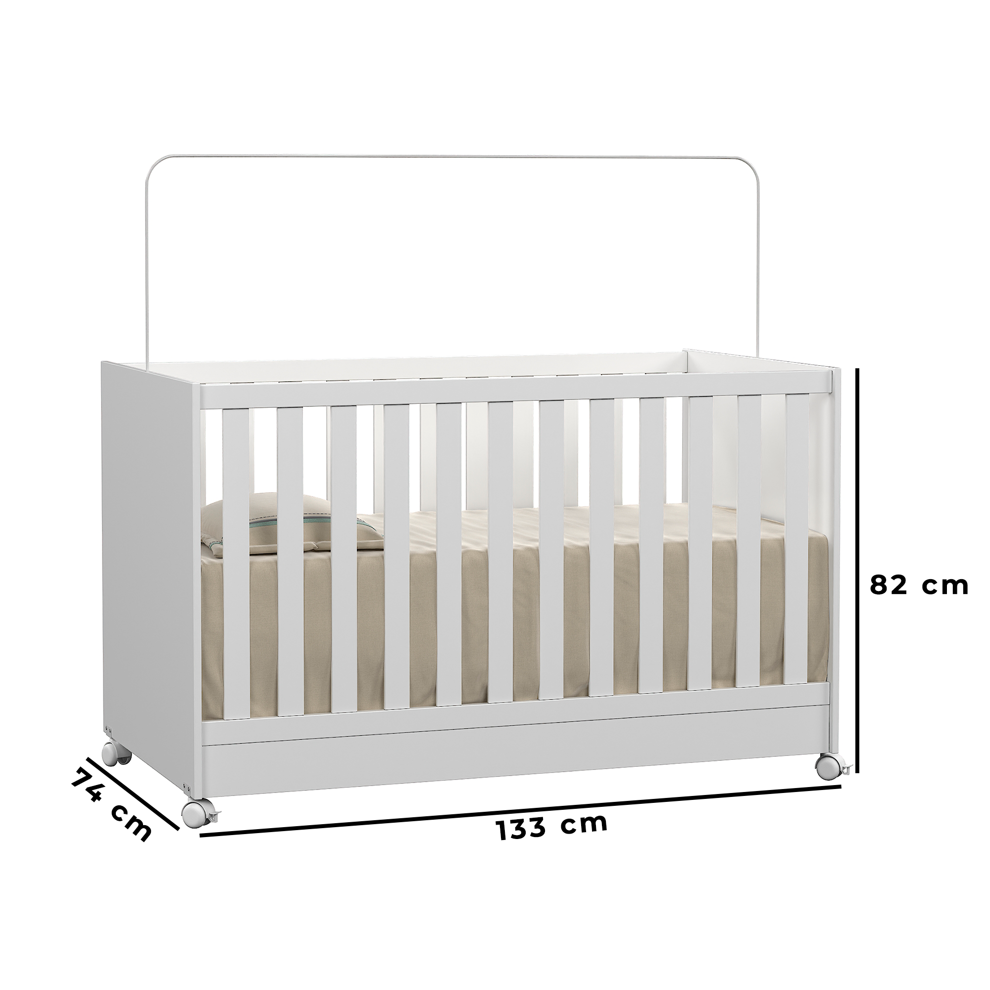 Mini Berço Infantil Vira Cama com Grade de Proteção Lateral e Rodízios para Quarto de Bebê - 9