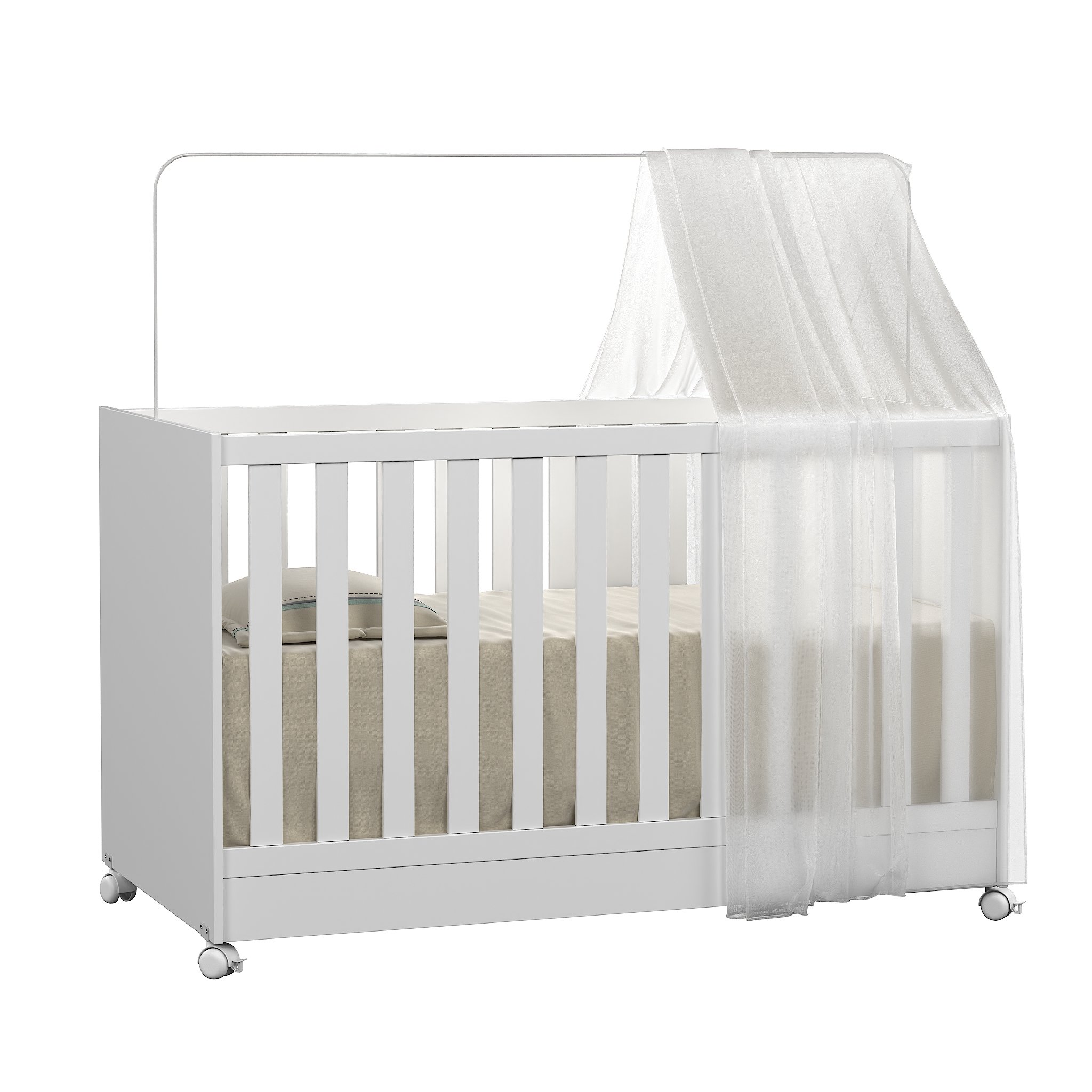 Mini Berço Infantil Vira Cama com Grade de Proteção Lateral e Rodízios para Quarto de Bebê - 5