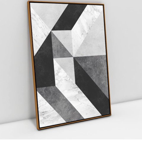 Quadro Decorativo em Canvas Geométrico Mosaico Moderno TaColado Moldura Flutuante 4,5cm Freijó 120 x