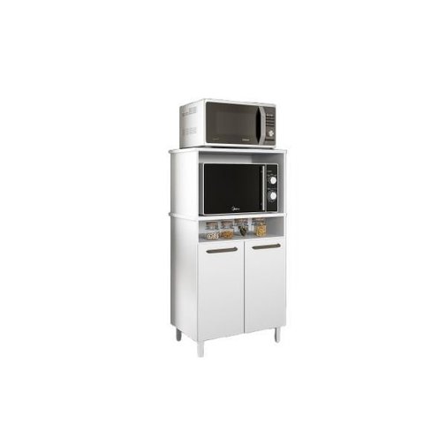 Balcão Armário Branco Multifuncional para Cozinha Espaçoso com Pés Moderno Np