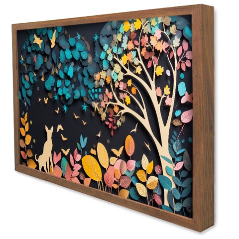 Quadro Decorativo Floral Luxo Aquarela em Moldura Caixa Tacolado Moldura Caixa 3cm Madeira com Vidro
