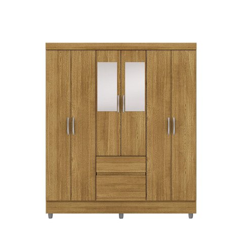 Guarda Roupa Casal Abruzzo 6 Portas de Bater 2 com Espelhos e 2 Gavetas Nature G98 - Gran Belo
