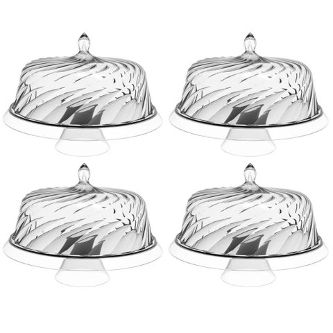 4 Porta Bolo Boleira com Cúpula 30cm Transparente Glassy Crippa Doces Petiscos