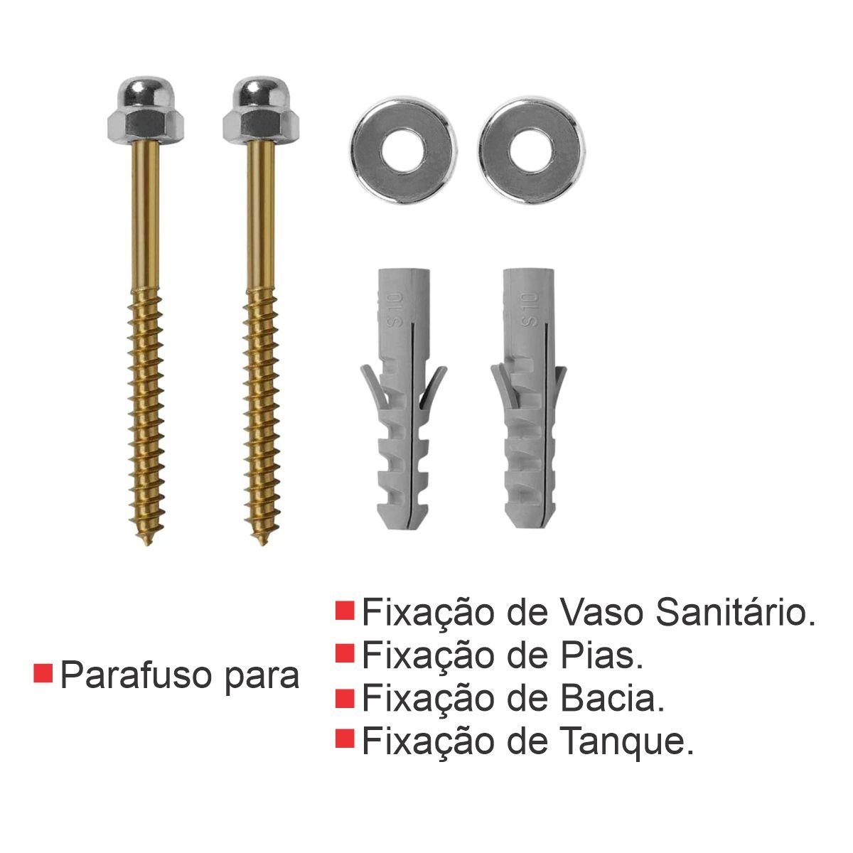 Kit 5 Par Parafusos Bucha 10mm Latonado Para Vaso Sanitário Madeiramadeira 0656