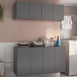 Conjunto Lavanderia Suspenso Multiuso Armário Aéreo e Balcão 4 Portas Multimóveis Mp5052 Grafite - 1