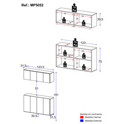 Conjunto Lavanderia Suspenso Multiuso Armário Aéreo e Balcão 4 Portas Multimóveis Mp5052 Grafite - 3