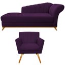 Ver imagem 1 de Kit Diva Recamier Vanessa 185cm Lado Esquerdo e 01 Poltrona Laura Suede Doce Sonho Móveis Roxo