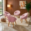 Ver imagem 1 de Kit 4 Poltrona Sala Decorativa Louis Veludo Rosa Pés Palito Castanho