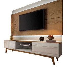 Rack com Painel Classic com LED com 2 Gavetas 180cm Freijó com Off White - Imcal Móveis - 1