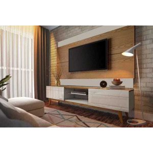 Rack com Painel Classic com 2 Gavetas 180cm Freijó com Off White - Imcal Móveis