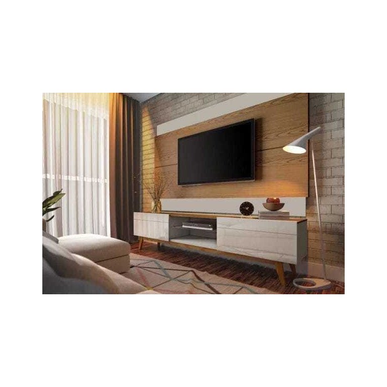 Rack com Painel Classic com 2 Gavetas 180cm Freijó com Off White - Imcal Móveis