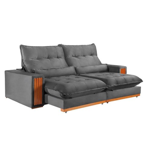 Sofa Retratil e Reclinavel Capri 230cm Kc Rei de Casa Veludo Cinza