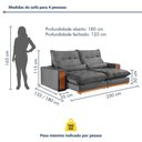Ver imagem 3 de Sofa Retratil e Reclinavel Capri 230cm Kc Rei de Casa Veludo Cinza