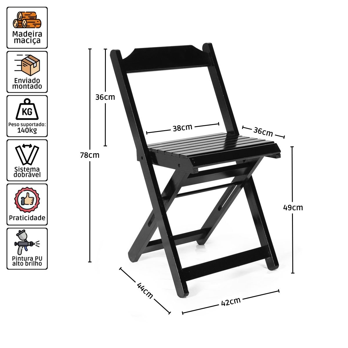Cadeira Dobrável Preta - Móveis Britz - 4