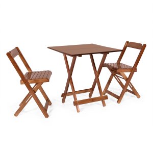 Conjunto Dobrável 70 X 70 com 2 Cadeiras - Imbuia - Móveis Britz