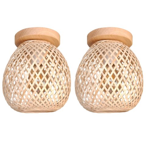 2 Luminaria Fibra Natural Bambu Artesanal Plafon Nat93