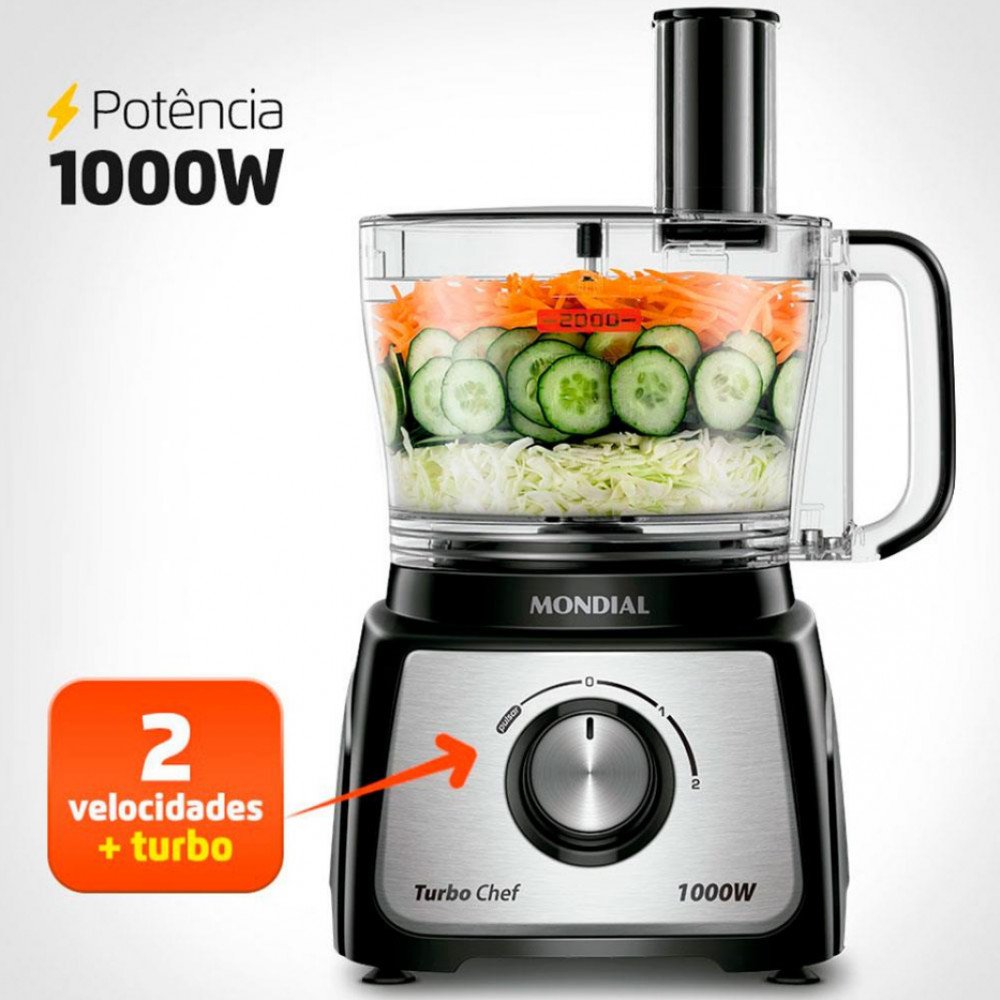 Multiprocessador de Alimentos Mondial Turbo Chef 9 em 1 MPN-01-BF com 2 Velocidades + Pulsar 1000 W - 3