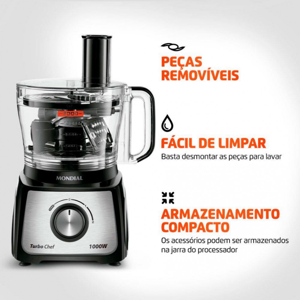 Multiprocessador de Alimentos Mondial Turbo Chef 9 em 1 MPN-01-BF com 2 Velocidades + Pulsar 1000 W - 8