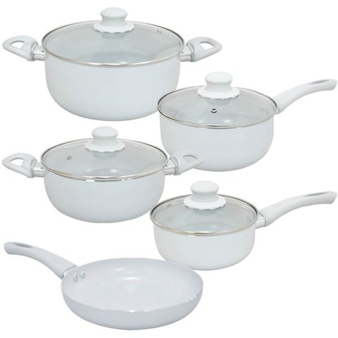 Jogo de Panelas de Indução Antiaderente Cerâmica Madrid Cinza 5 Peças - Hauskraft Premium