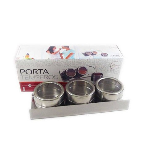 Porta Temperos Magnético Imã Art House Inox 3 Peças