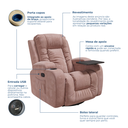 Ver imagem 4 de Poltrona do Papai Giratória Balanço Reclinável Manual Massagem Aquecimento Tecido Suede Rosa Nude