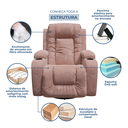 Ver imagem 6 de Poltrona do Papai Giratória Balanço Reclinável Manual Massagem Aquecimento Tecido Suede Rosa Nude