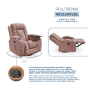 Ver imagem 3 de Poltrona do Papai Giratória Balanço Reclinável Manual Massagem Aquecimento Tecido Suede Rosa Nude