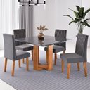 Ver imagem 1 de Conjunto Sala de Jantar 4 Lugares Quadrada Tampo de Vidro MDF Sophia Yescasa Cinza/Mel
