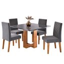 Ver imagem 2 de Conjunto Sala de Jantar 4 Lugares Quadrada Tampo de Vidro MDF Sophia Yescasa Cinza/Mel