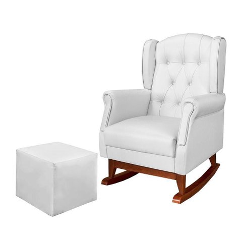 Poltrona de Amamentação Amélia com Puff Corino Branco Loja Sheep