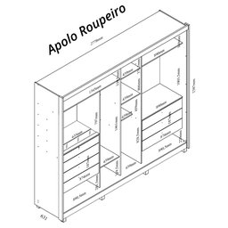Guarda Roupa Casal com Espelho 2 Portas Apolo Naturale Off-White - Gelius - 7