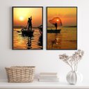 Ver imagem 2 de Kit 2 Quadros Decorativos Pescadores- por do Sol 33x24cm - com Vidro:madeira Branca