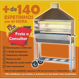 Churrasqueira Espetinho Inox Tam 75 Com Coifa Inox e 02 Grelhas Moeda Inox 70x25 - 3
