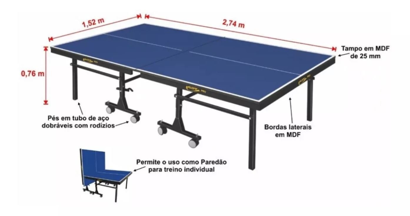 Mesa de Ping Pong C/ Rodas e Paredão Mdf 25mm 1008 Klopf