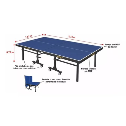 Mesa de Ping Pong C/ Rodas e Paredão Mdf 25mm 1008 Klopf