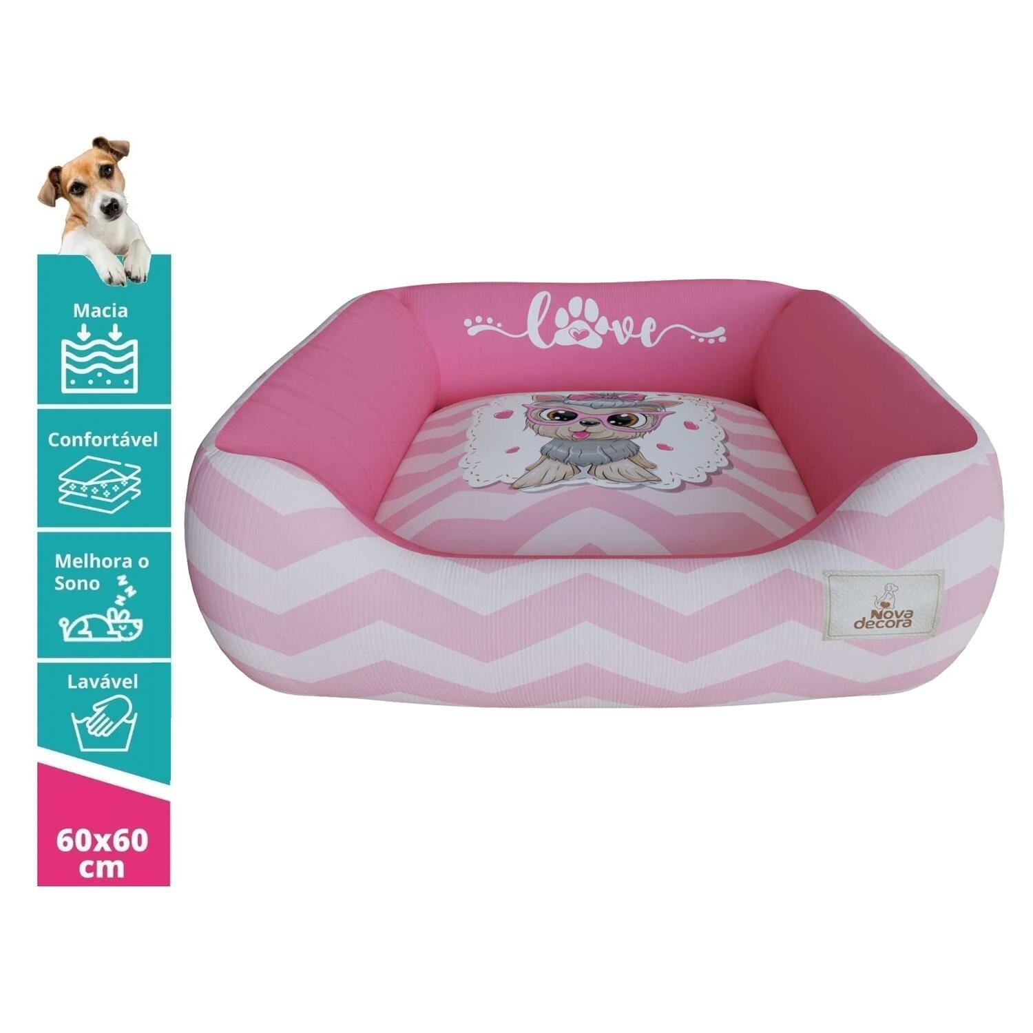 Cama Pet Para Cachorro Rosa Love Aveludado Super Resistente e Macia