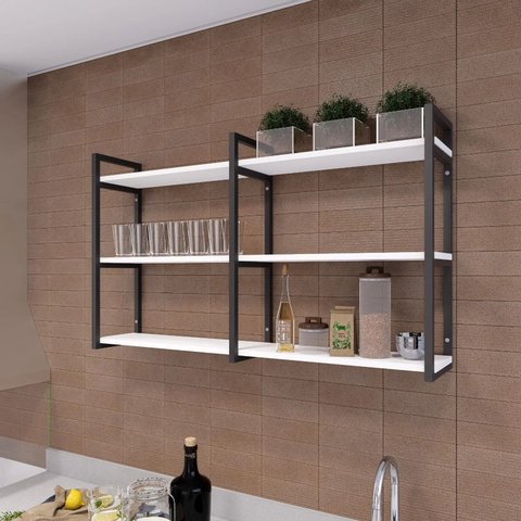 Prateleira Decorativa Elegante Organizadora Estilo Industrial Parede Sala Quarto Cozinha Branca