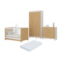 Ver imagem 1 de Quarto de Bebê Completo Berço Americano 3 em 1 Colchão Dengo Multimóveis Mp4608 Branco/madeirado